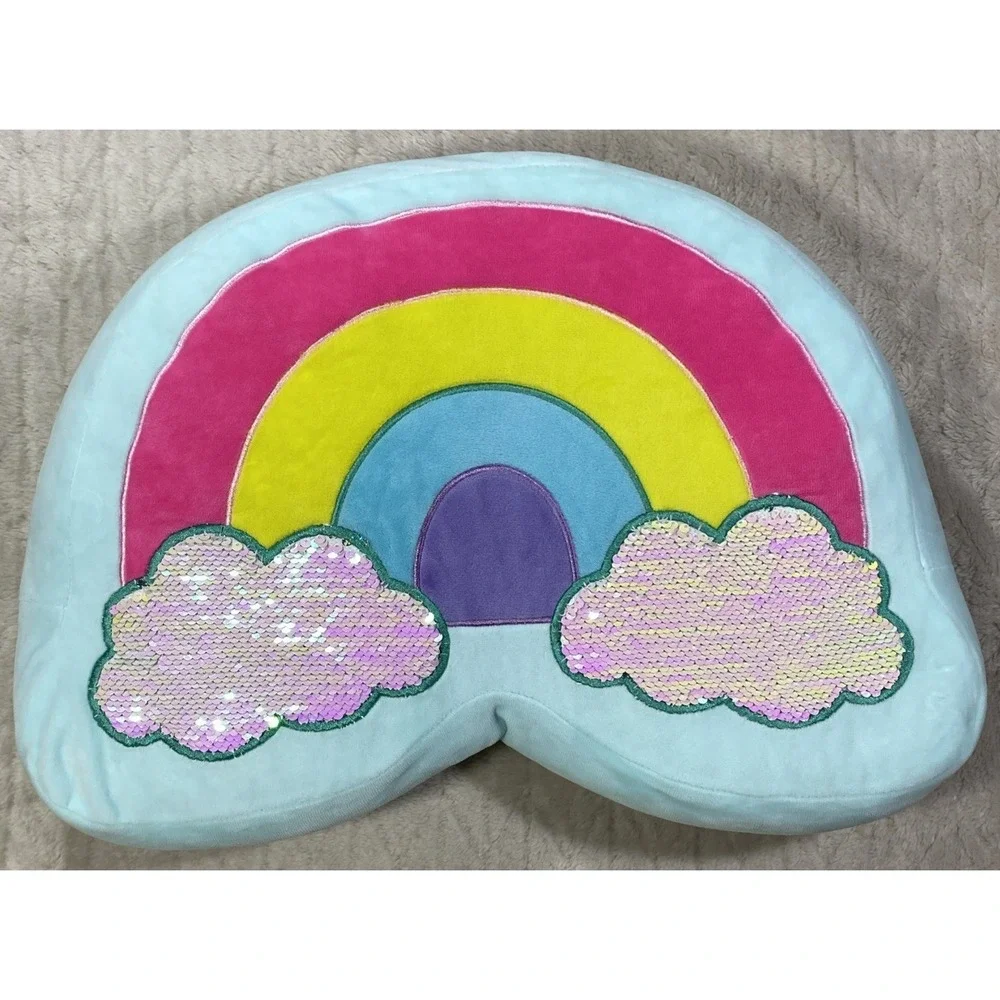 Rainbow Pillow Sequin Plush Soft Decorative Girls Kids Childs Dream Street Decor